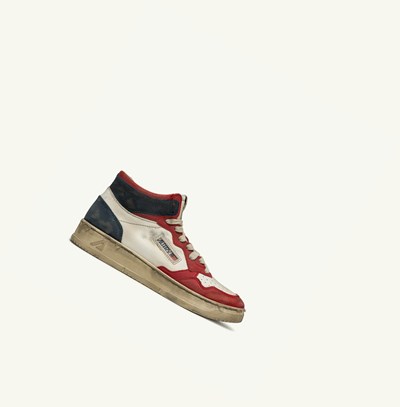 Men's Autry Super Vintage Medalist Mid Trainers White Red Blue | 840673YJB