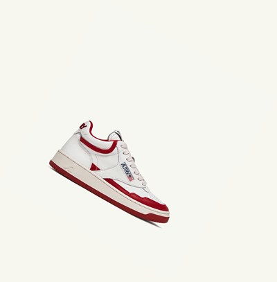 Women's Autry Open Mid Trainers White Red | 493061TVB