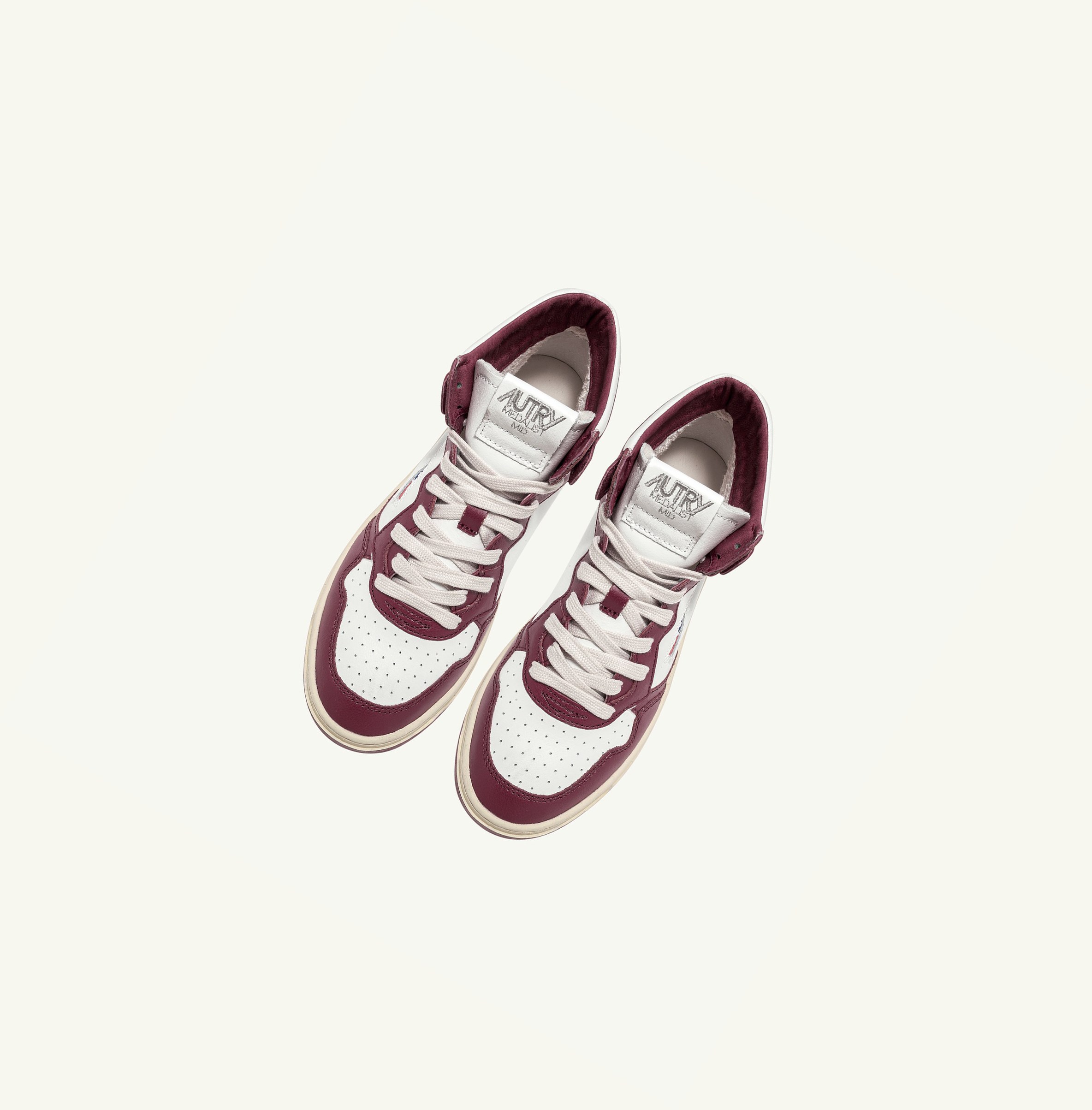 Men's Autry Medalist Mid Trainers White Burgundy | 173590CMK