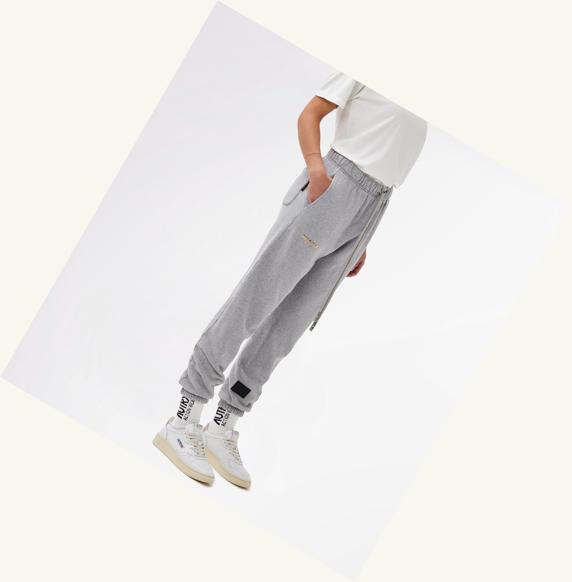 Women's Autry Fleece Pants With Golden Logo Sweatpants Grey | 051967MJG