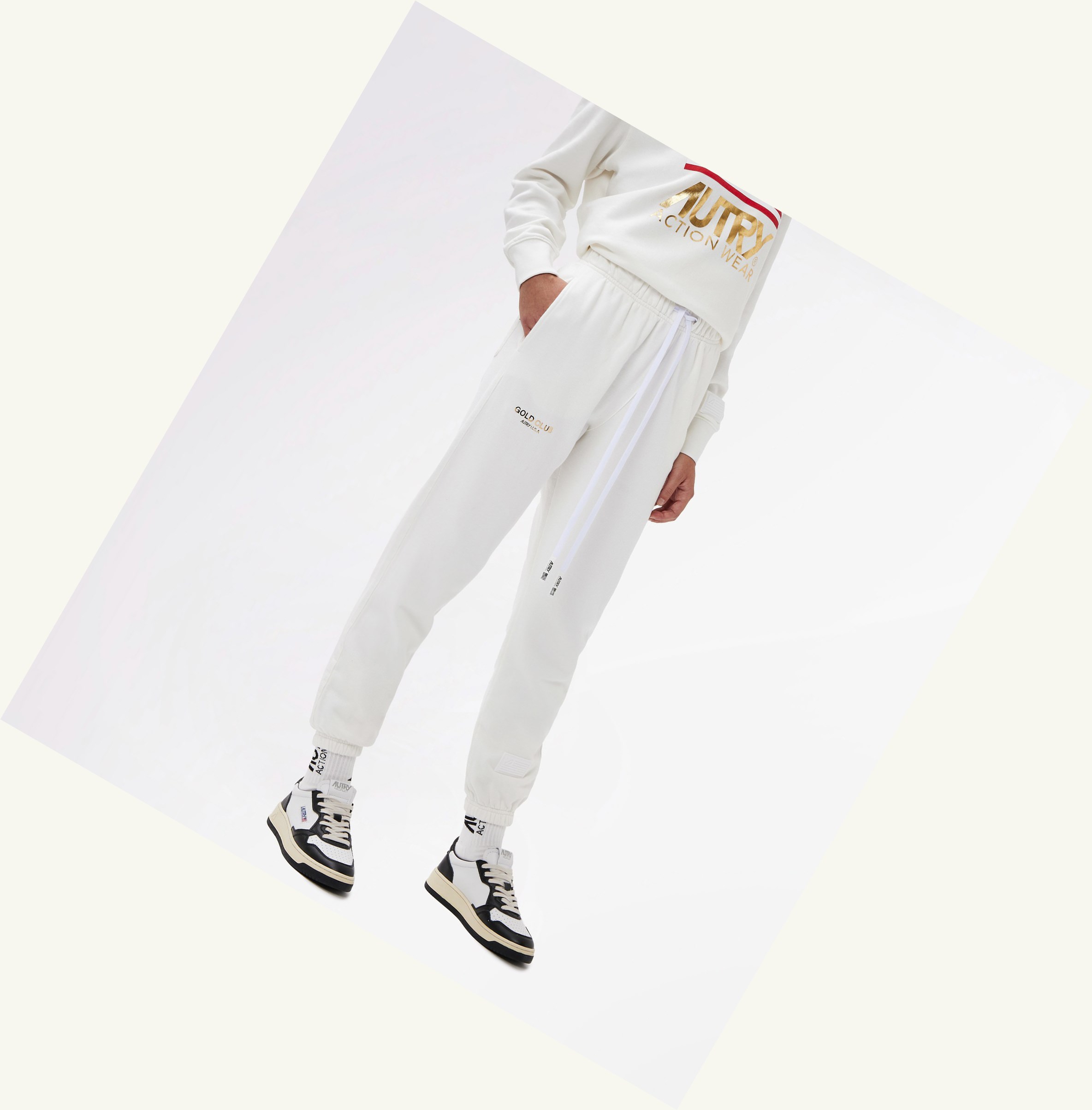 Women's Autry Fleece Pants With Golden Logo Sweatpants White | 271950UST